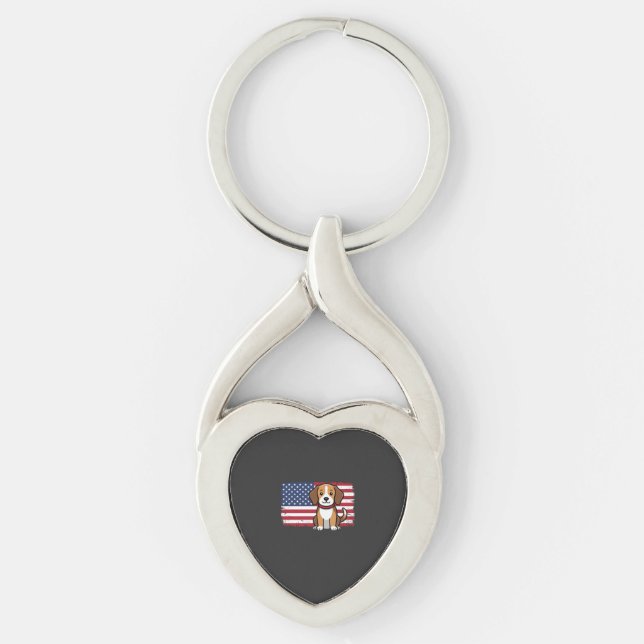 American Flag Dog Patriotic Vector Key Ring (Front)