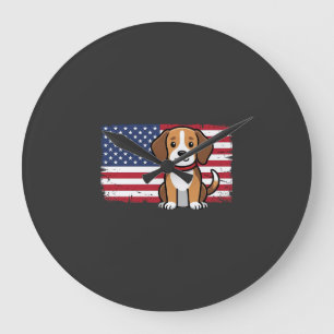 American Flag Dog Patriotic Vector Large Clock