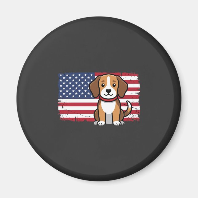 American Flag Dog Patriotic Vector Magnet (Front)