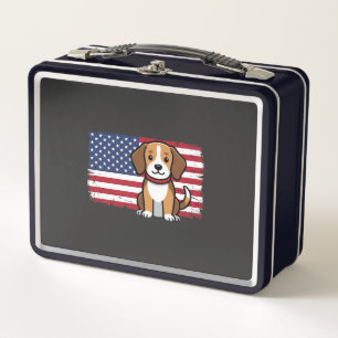 American Flag Dog Patriotic Vector Metal Lunch Box
