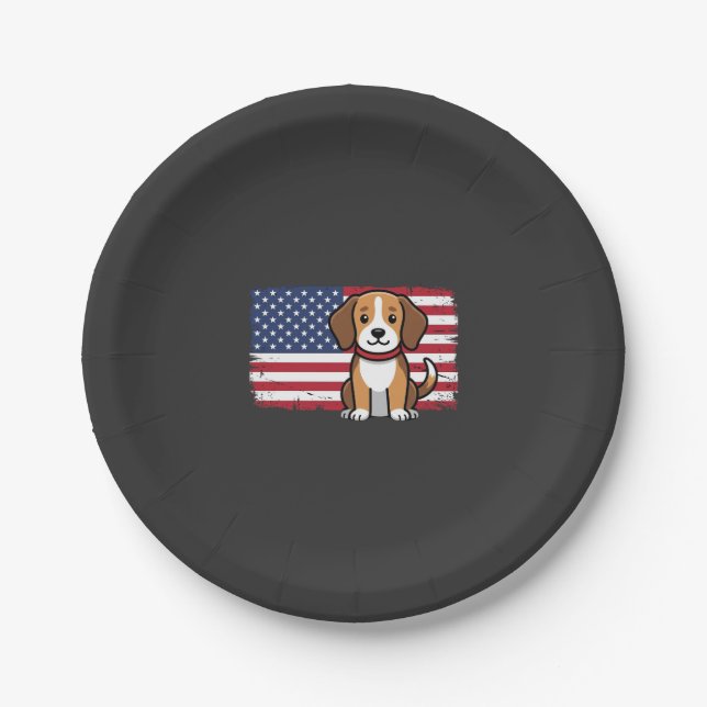 American Flag Dog Patriotic Vector Paper Plate (Front)