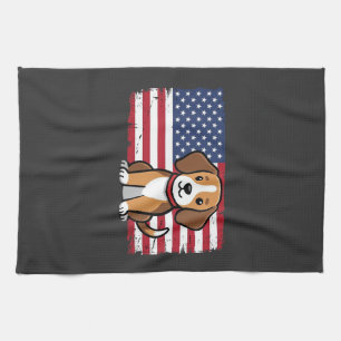 American Flag Dog Patriotic Vector Tea Towel