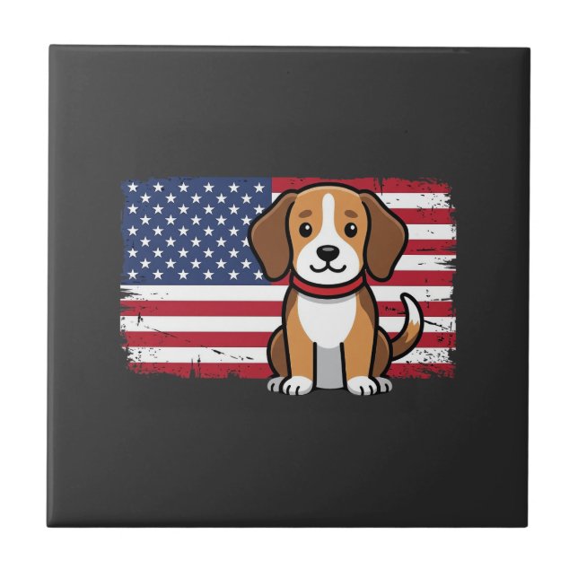 American Flag Dog Patriotic Vector Tile (Front)