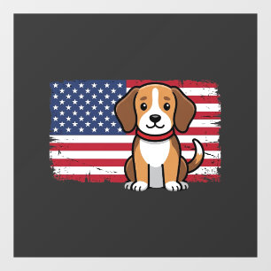 American Flag Dog Patriotic Vector Window Cling