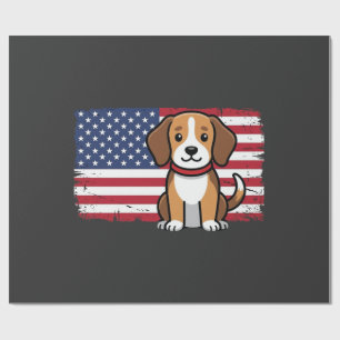 American Flag Dog Patriotic Vector Wrapping Paper