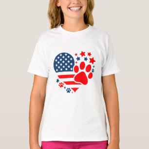 American Flag Dog Paw Heart Patriotic USA Pet T-Shirt