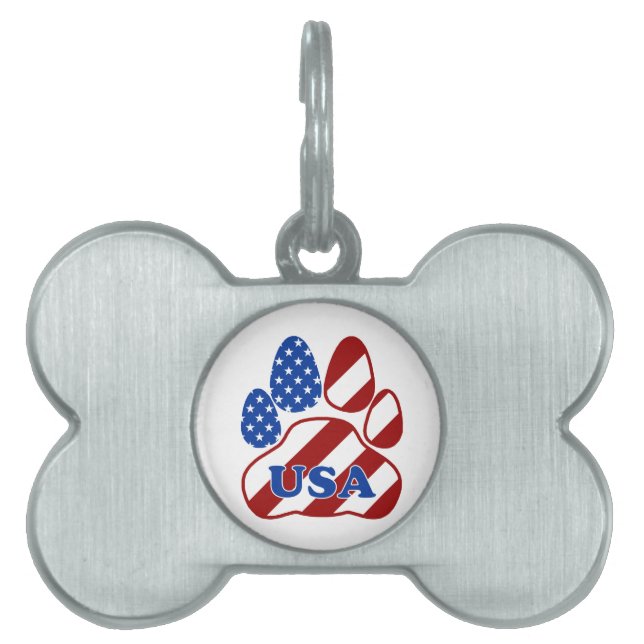 American Flag Dog Paw Pet Name Tag (Front)