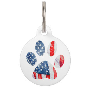American Flag Dog Paw Print Patriotic USA Pride Pet Tag