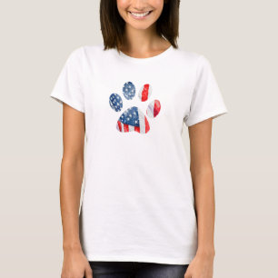 American Flag Dog Paw Print Patriotic USA Pride T-Shirt