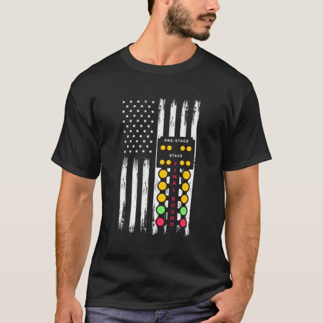 American Flag Drag Racing Strip Tree Light Dragste T-Shirt (Front)