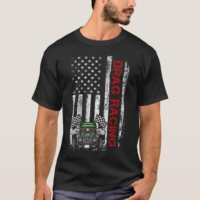 American Flag Drag Racing Strip Tree Light for Dra T-Shirt (Front)