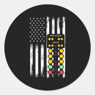 American Flag Drag Strip Auto Tree Light Racecar D Classic Round Sticker