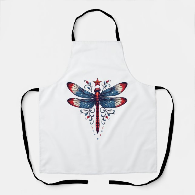 American Flag Dragonfly Patriotic 4th of July Red  Apron (Front)