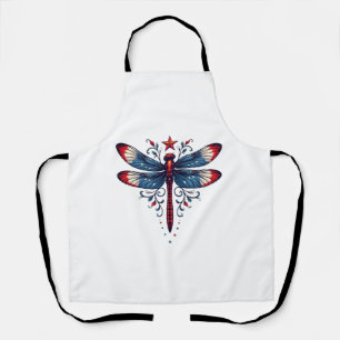 American Flag Dragonfly Patriotic 4th of July Red  Apron