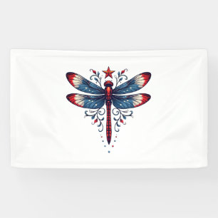 American Flag Dragonfly Patriotic 4th of July Red  Banner