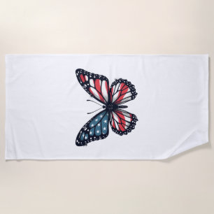 American Flag Dragonfly Patriotic 4th of July Red Beach Towel