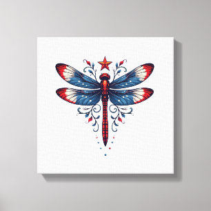 American Flag Dragonfly Patriotic 4th of July Red Canvas Print
