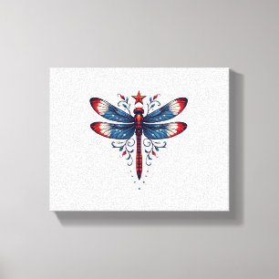 American Flag Dragonfly Patriotic 4th of July Red  Canvas Print