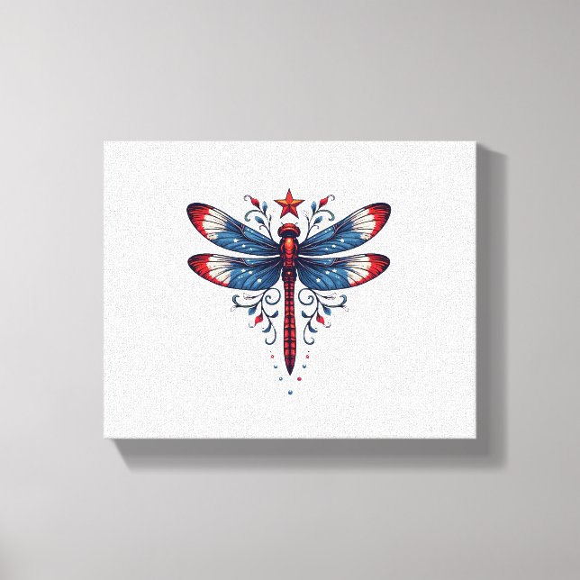 American Flag Dragonfly Patriotic 4th of July Red  Canvas Print (Front)