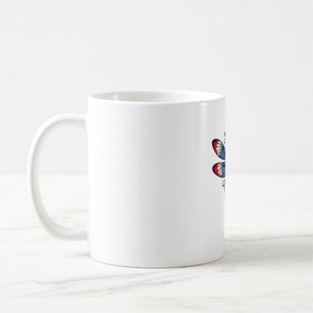 American Flag Dragonfly Patriotic 4th of July Red  Coffee Mug (Left)