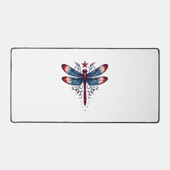 American Flag Dragonfly Patriotic 4th of July Red  Desk Mat (Front)