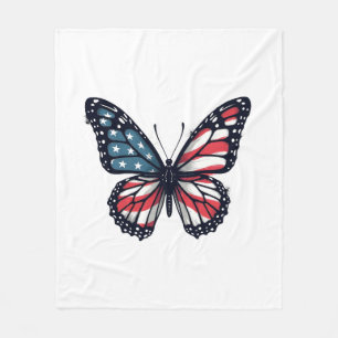 American Flag Dragonfly Patriotic 4th of July Red Fleece Blanket