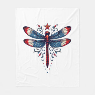 American Flag Dragonfly Patriotic 4th of July Red Fleece Blanket