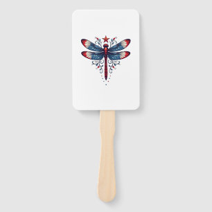 American Flag Dragonfly Patriotic 4th of July Red Hand Fan
