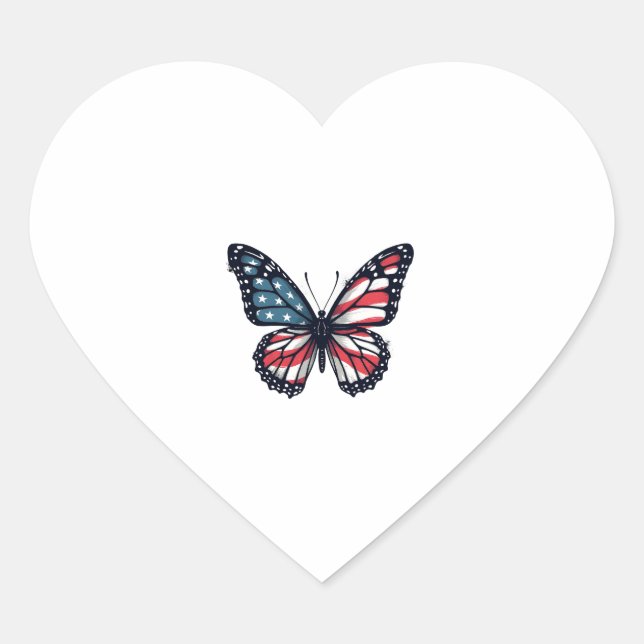 American Flag Dragonfly Patriotic 4th of July Red  Heart Sticker (Front)
