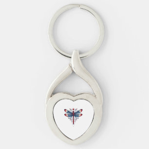 American Flag Dragonfly Patriotic 4th of July Red Key Ring