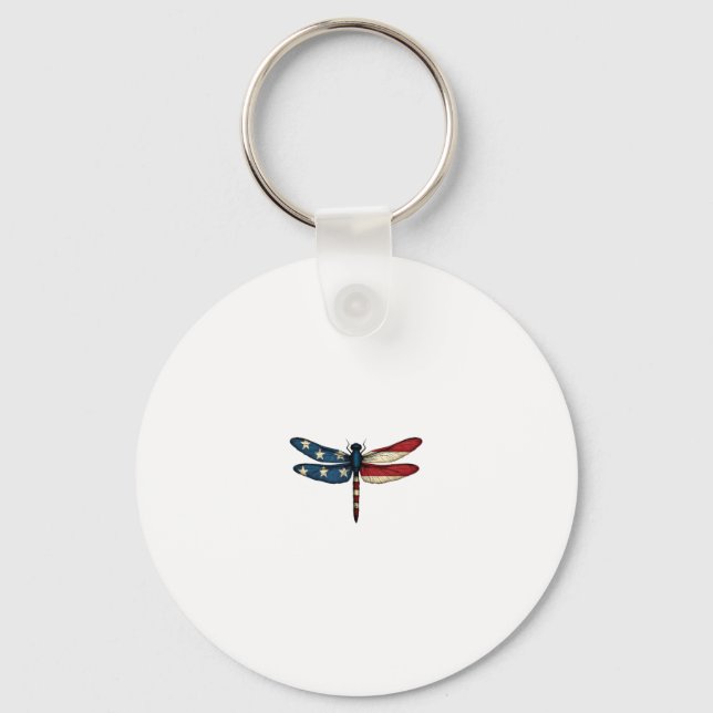 American Flag Dragonfly Patriotic 4th of July Red  Key Ring (Front)