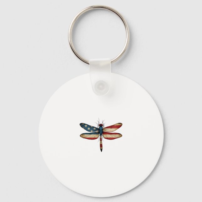 American Flag Dragonfly Patriotic 4th of July Red  Key Ring (Front)