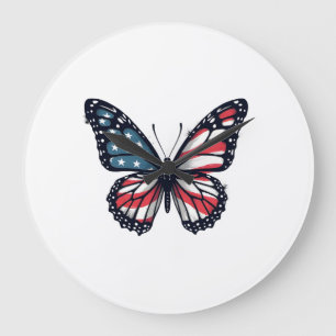 American Flag Dragonfly Patriotic 4th of July Red Large Clock