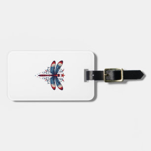 American Flag Dragonfly Patriotic 4th of July Red Luggage Tag
