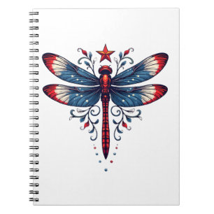 American Flag Dragonfly Patriotic 4th of July Red Notebook