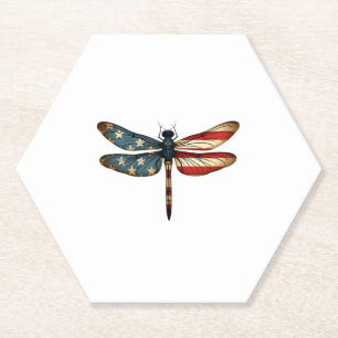 American Flag Dragonfly Patriotic 4th of July Red  Paper Coaster