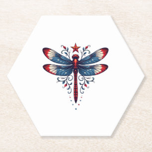 American Flag Dragonfly Patriotic 4th of July Red  Paper Coaster