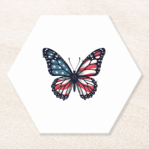 American Flag Dragonfly Patriotic 4th of July Red  Paper Coaster