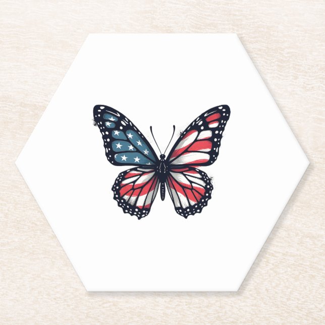 American Flag Dragonfly Patriotic 4th of July Red  Paper Coaster (Front)