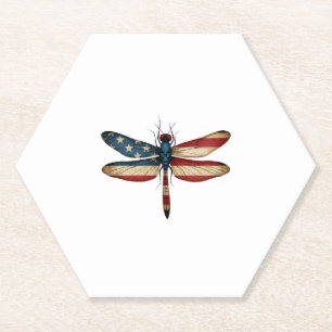 American Flag Dragonfly Patriotic 4th of July Red  Paper Coaster