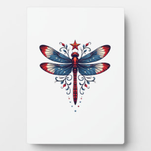 American Flag Dragonfly Patriotic 4th of July Red Plaque