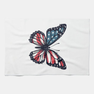 American Flag Dragonfly Patriotic 4th of July Red  Tea Towel