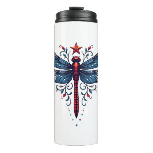 American Flag Dragonfly Patriotic 4th of July Red  Thermal Tumbler