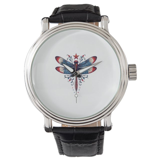 American Flag Dragonfly Patriotic 4th of July Red  Watch (Front)