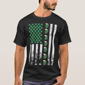 American Flag Drinking Irish Shamrock Green Beer M T-Shirt