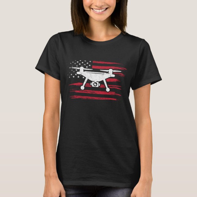 American Flag Drone Pilot USA Drone Operator T-Shirt (Front)