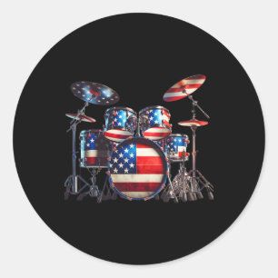 American Flag Drum Drumset 4th Of July Usa Patriot Classic Round Sticker