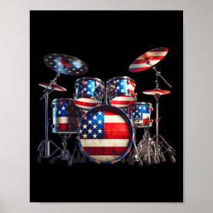 American Flag Drum Drumset 4th Of July Usa Patriot Poster