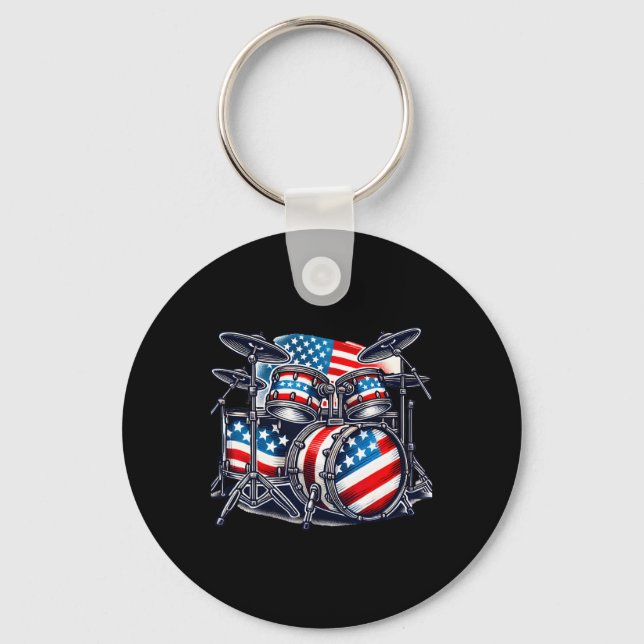 American Flag Drum Drumset Usa Patriotic Drummer 4 Key Ring (Front)