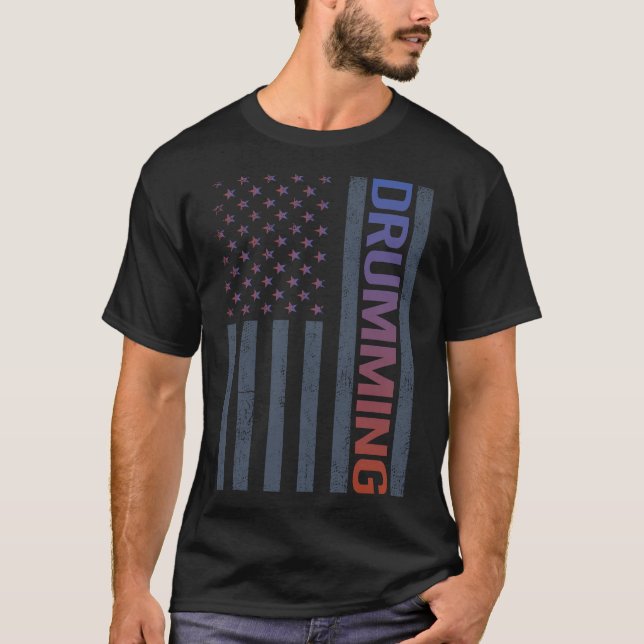 American Flag Drumming Drummer Drum Drums T-Shirt (Front)